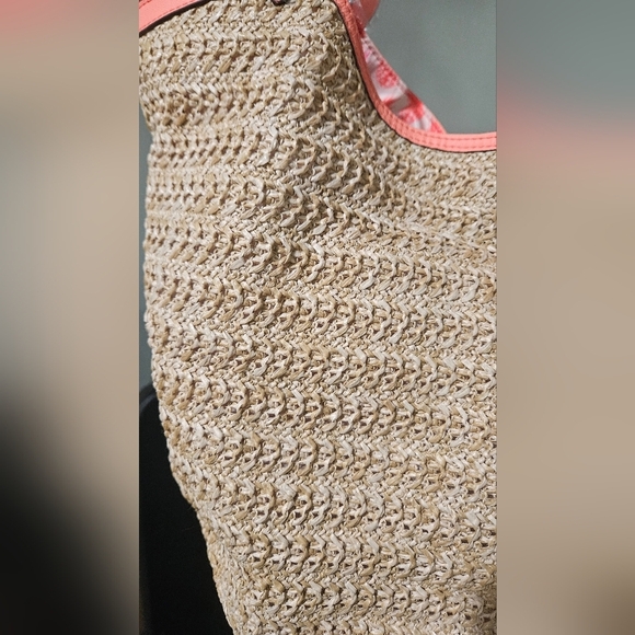 STELLA & DOT Riveria Woven Tote In Natural With Coral Accents. NWOT - Picture 14 of 15